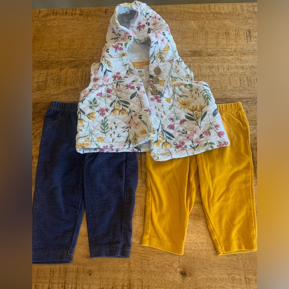 Carter’s Floral Hooded‎ Vest with Blue and Yellow Pants Set